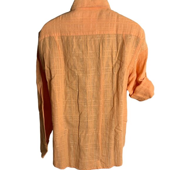 Tasso Elba Island Linen Blend Button Up Shirt XL Orange Roll Tab Sleeve Pocket - Picture 4 of 6
